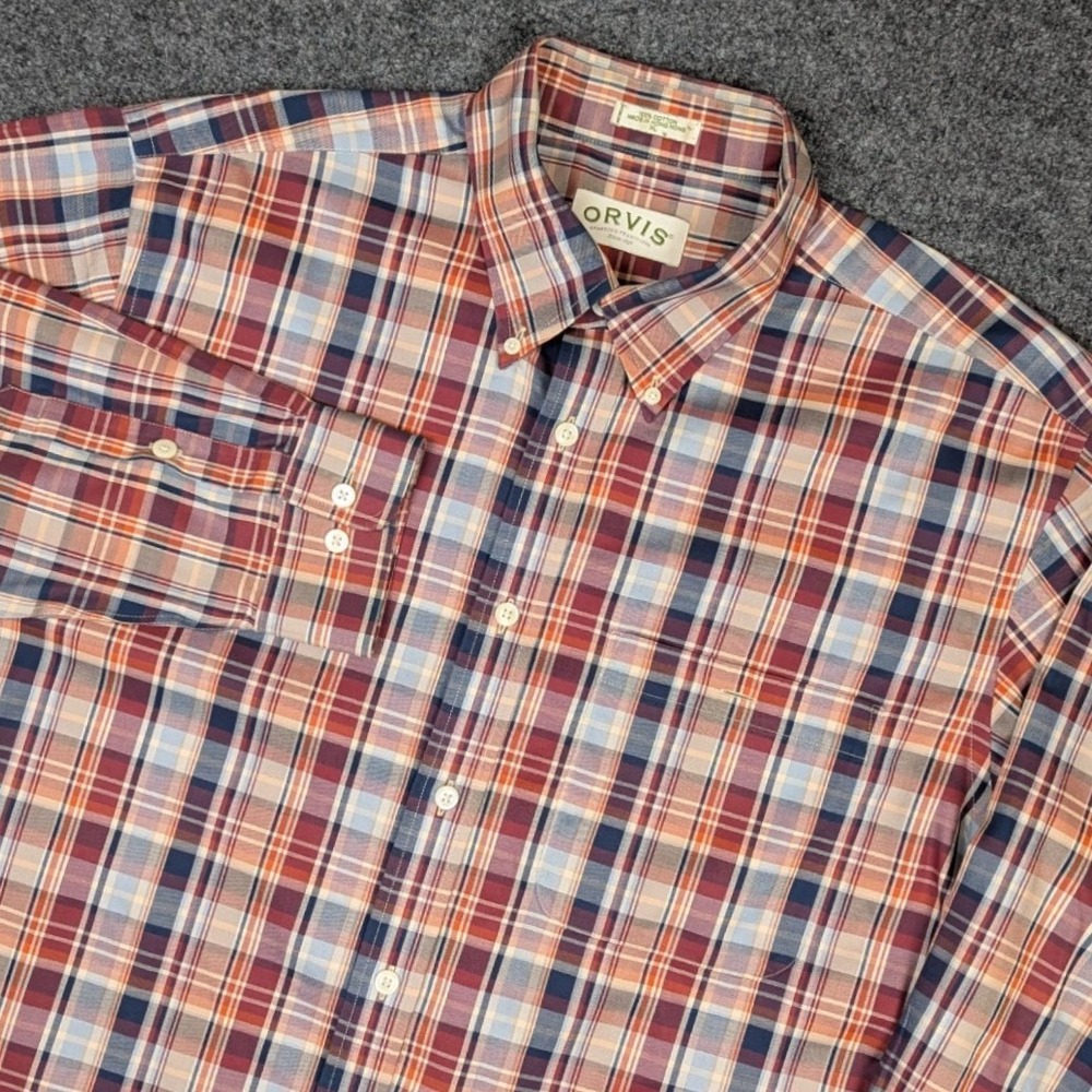 Orvis Mens XL Plaid Button Down Shirt Long Sleeve Cotton Multicolor 77C9